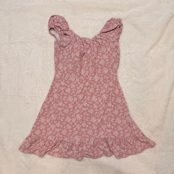 Pink Ditsy Floral Button Front Mini Dress Cottagecore Coquette Bow Ruffle L - Picture 2 of 7